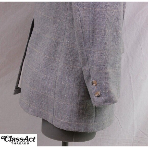 Bill Blass Jacket Blazer Sport Coat Blue glen plaid 2 btn Tweed 42L - Picture 3 of 8